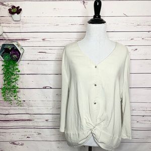 Urban Romantics Lightweight Linen Button Front Twist Top Off White Size Large